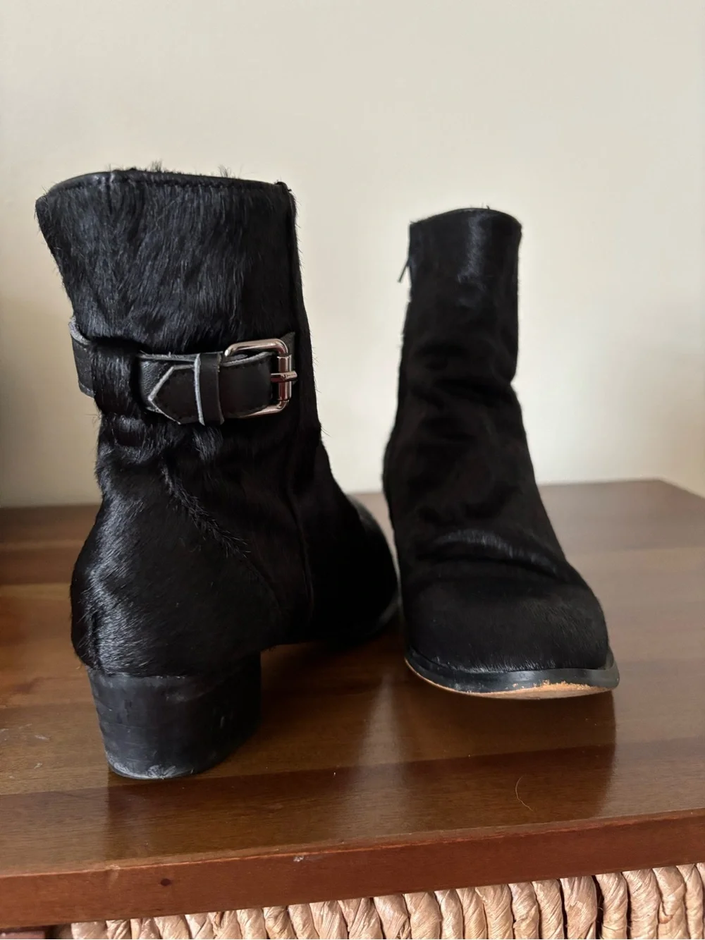 Alexander Wang Black Mid-Calf Buckle Haircalf Ankle Boots